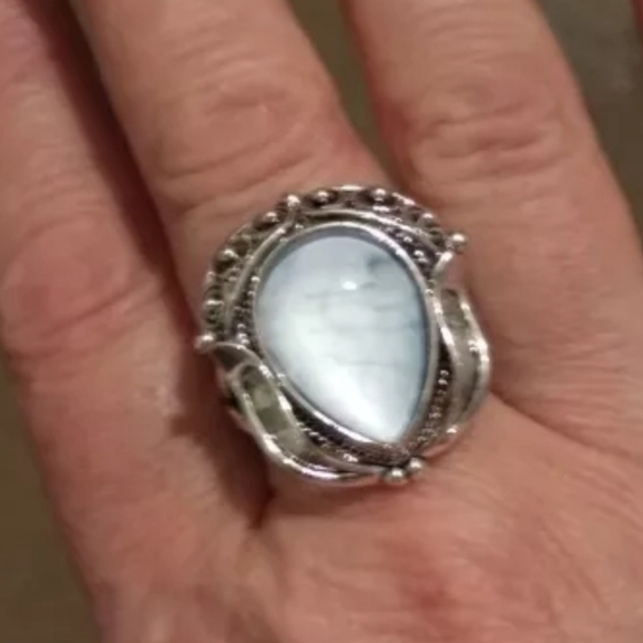 Sterling Silver 925 large genuine white moonstone boho vintage style statement - Picture 3 of 5